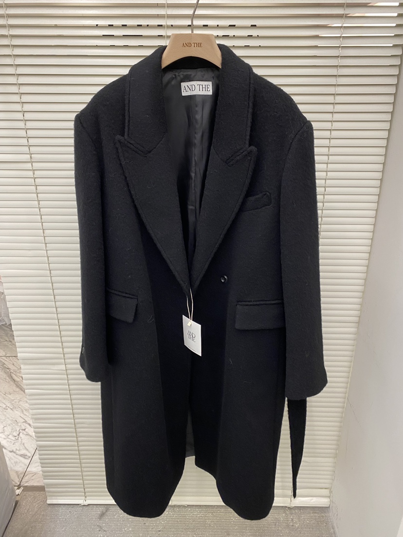 AND THE東大門㊣代購女裝新款人氣休閑中長款大衣含腰帶超長AND THE中長款大衣圖色3