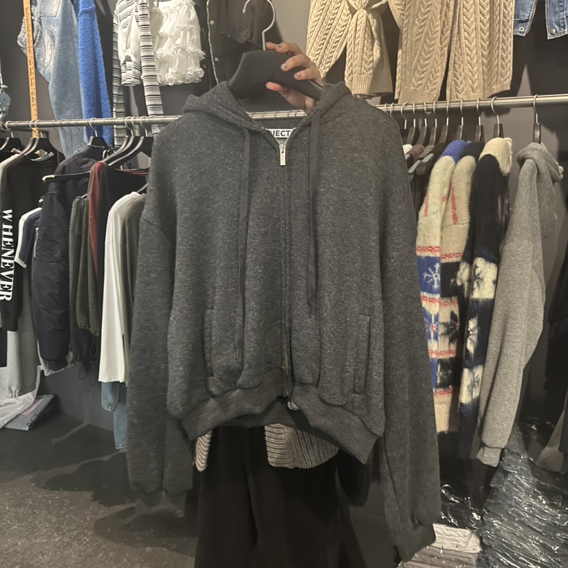 ELF-L東大門㊣直郵女裝新款人氣推薦時尚夾克羊毛拉鏈連帽PROJECT ELF/ELF-L夾克圖色2墨色