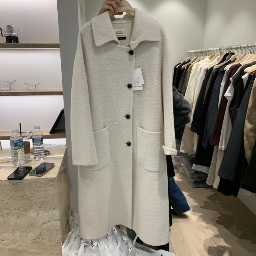 LIFFEY韓國代購㊣女士新款休閑時尚職業中長款大衣手工羊駝LIFFEY中長款大衣圖色1