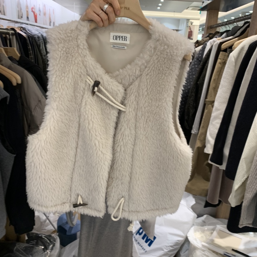 OP PER韓國直郵㊣女裝新品人氣休閑時尚熱賣25秋冬馬甲羊毛OPPER-simplebeige馬甲圖色1