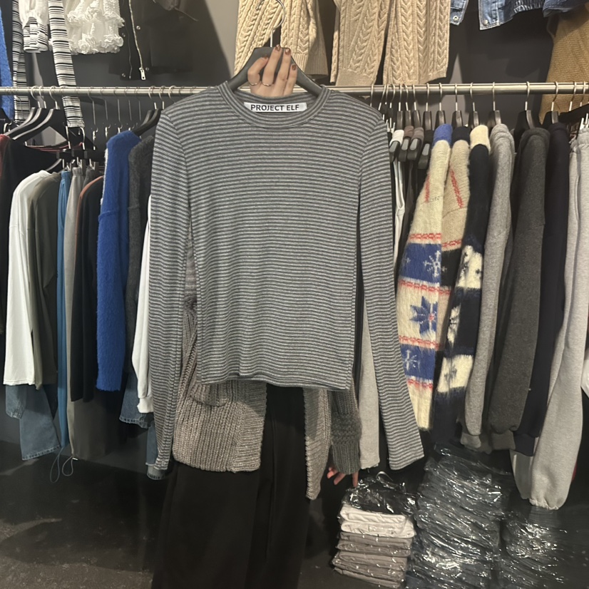 ELF-L韓國代購㊣女士新品人氣職業休閑推薦25秋冬熱賣長袖T恤PROJECT ELF/ELF-L長袖T恤圖色2灰色