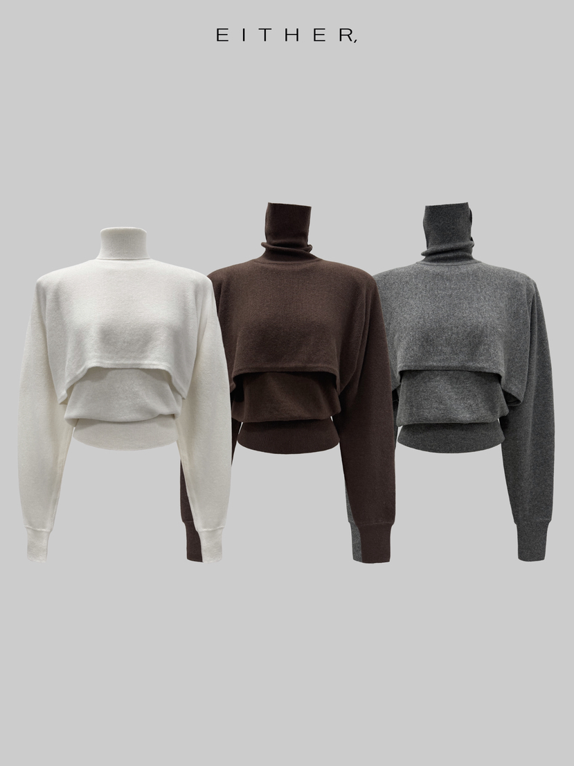 EITHER東大門㊣直郵女裝新品人氣套裝斗篷羊毛羊絨套裝高領EITHER套裝