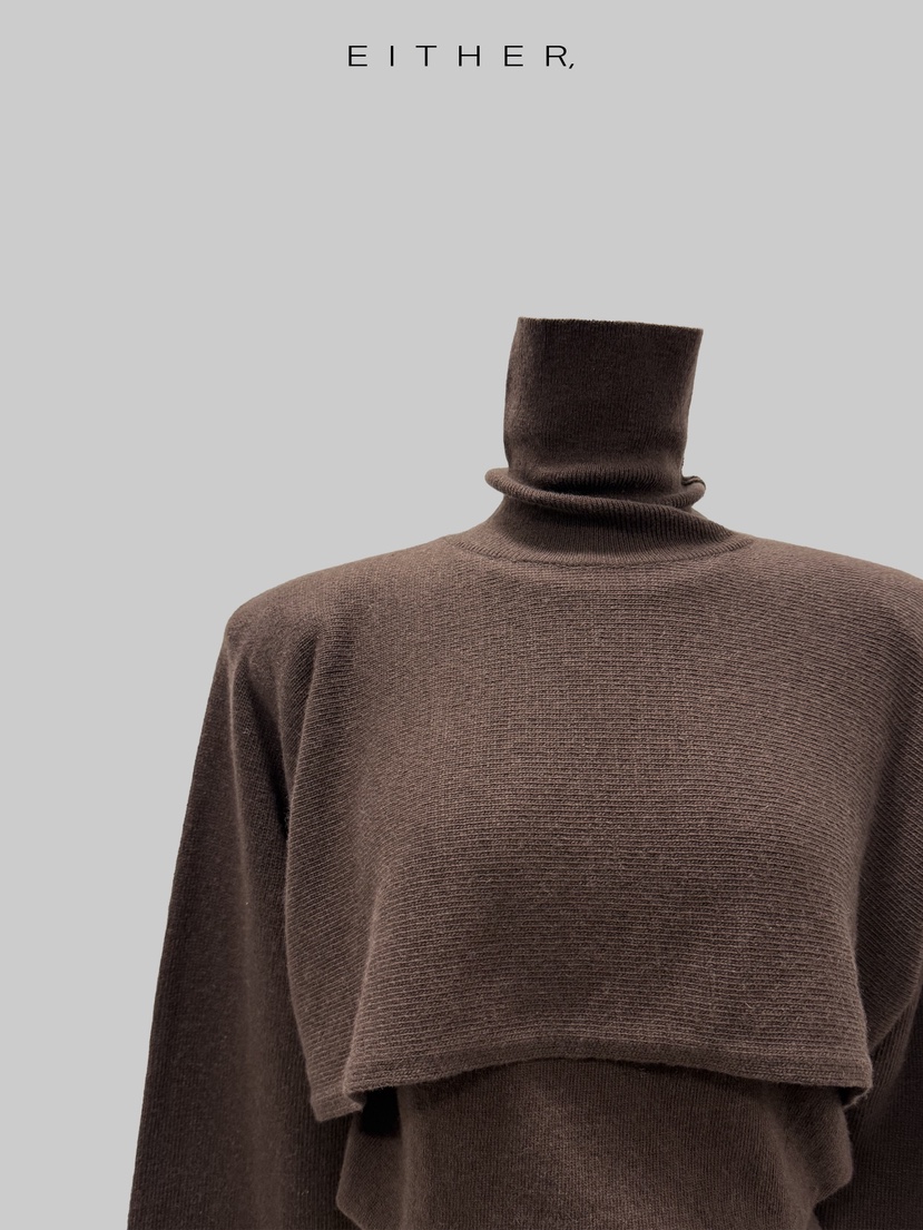 EITHER東大門㊣直郵女裝新品人氣套裝斗篷羊毛羊絨套裝高領EITHER套裝