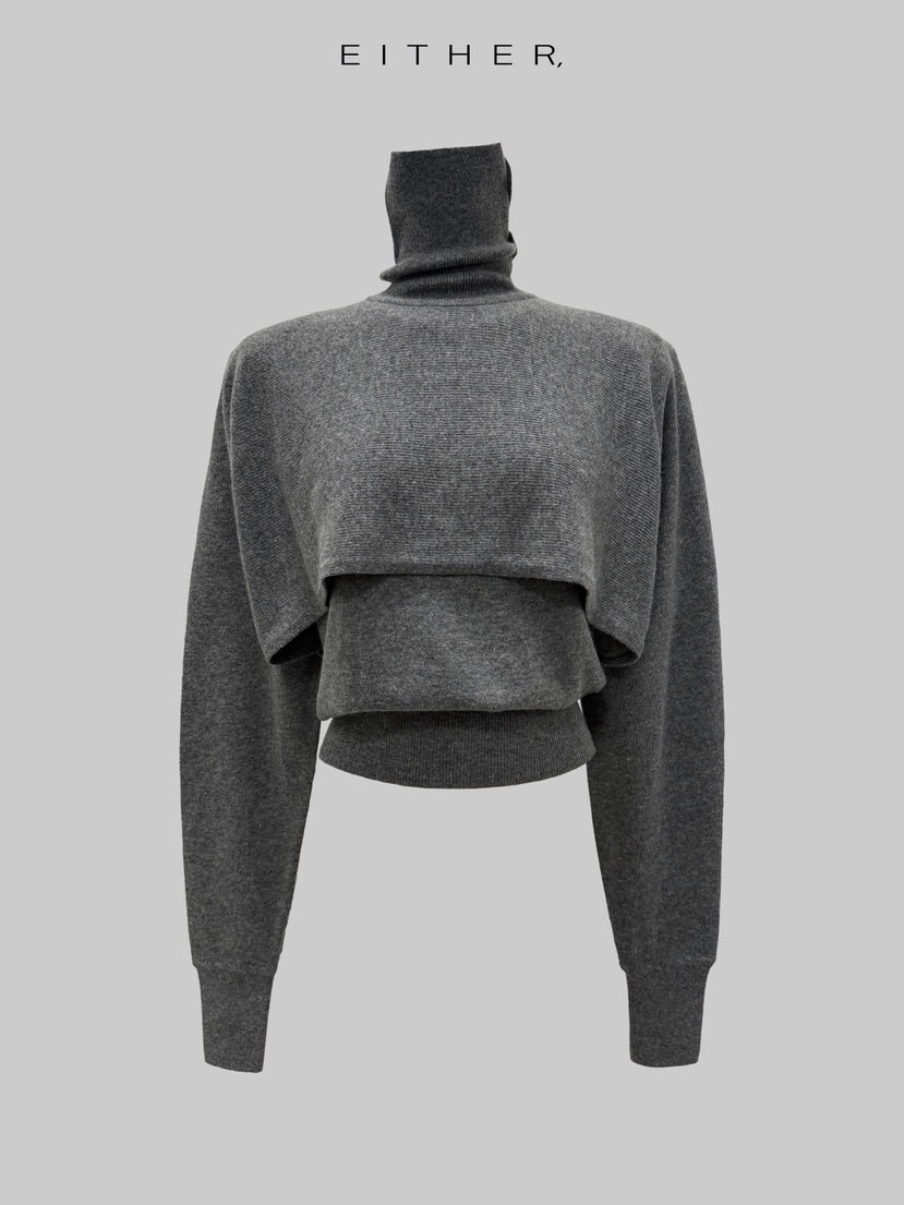 EITHER東大門㊣直郵女裝新品人氣套裝斗篷羊毛羊絨套裝高領EITHER套裝圖色3