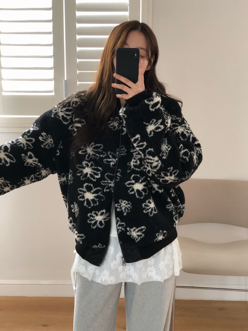 ONDO-P韓國直郵㊣女裝新款職業25秋冬人氣推薦夾克里外穿花朵ONDO-P夾克