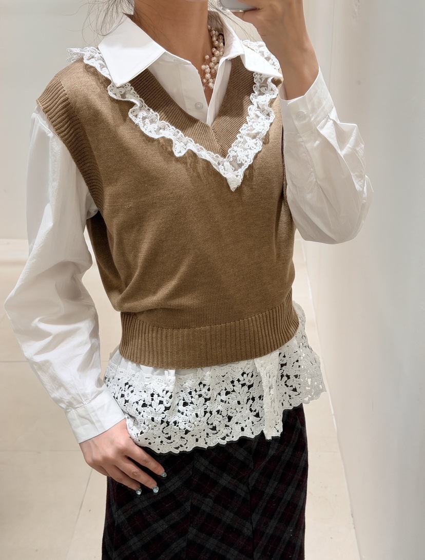 CORAL韓國直郵㊣女裝新款休閑25秋冬推薦時尚人氣襯衫蕾絲衫CORAL襯衫/蕾絲衫