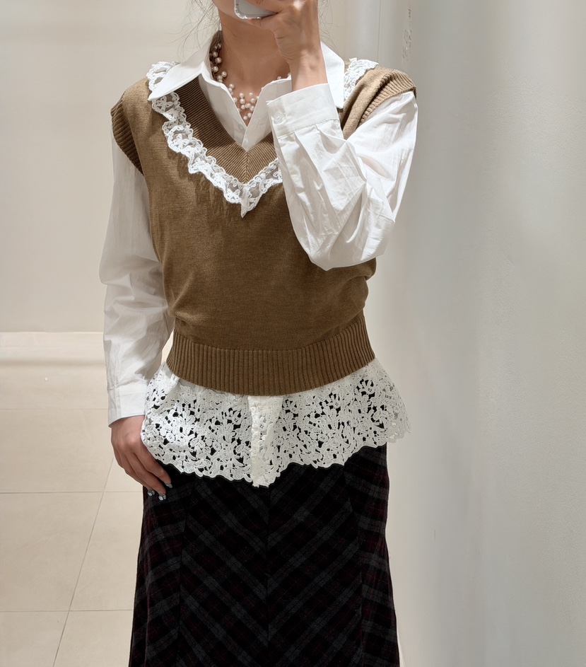 CORAL韓國直郵㊣女裝新款休閑25秋冬推薦時尚人氣襯衫蕾絲衫CORAL襯衫/蕾絲衫