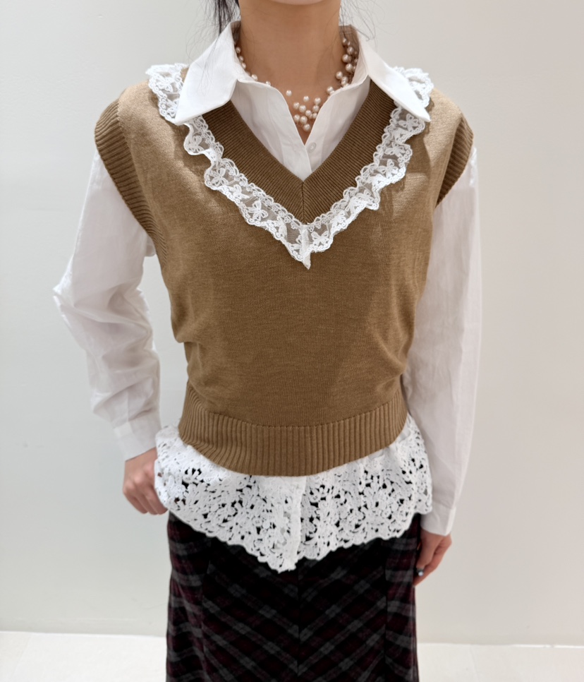 CORAL韓國直郵㊣女裝新款休閑25秋冬推薦時尚人氣襯衫蕾絲衫CORAL襯衫/蕾絲衫