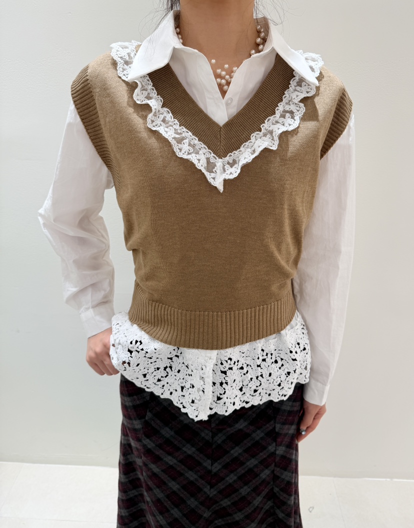 CORAL韓國直郵㊣女裝新款休閑25秋冬推薦時尚人氣襯衫蕾絲衫CORAL襯衫/蕾絲衫