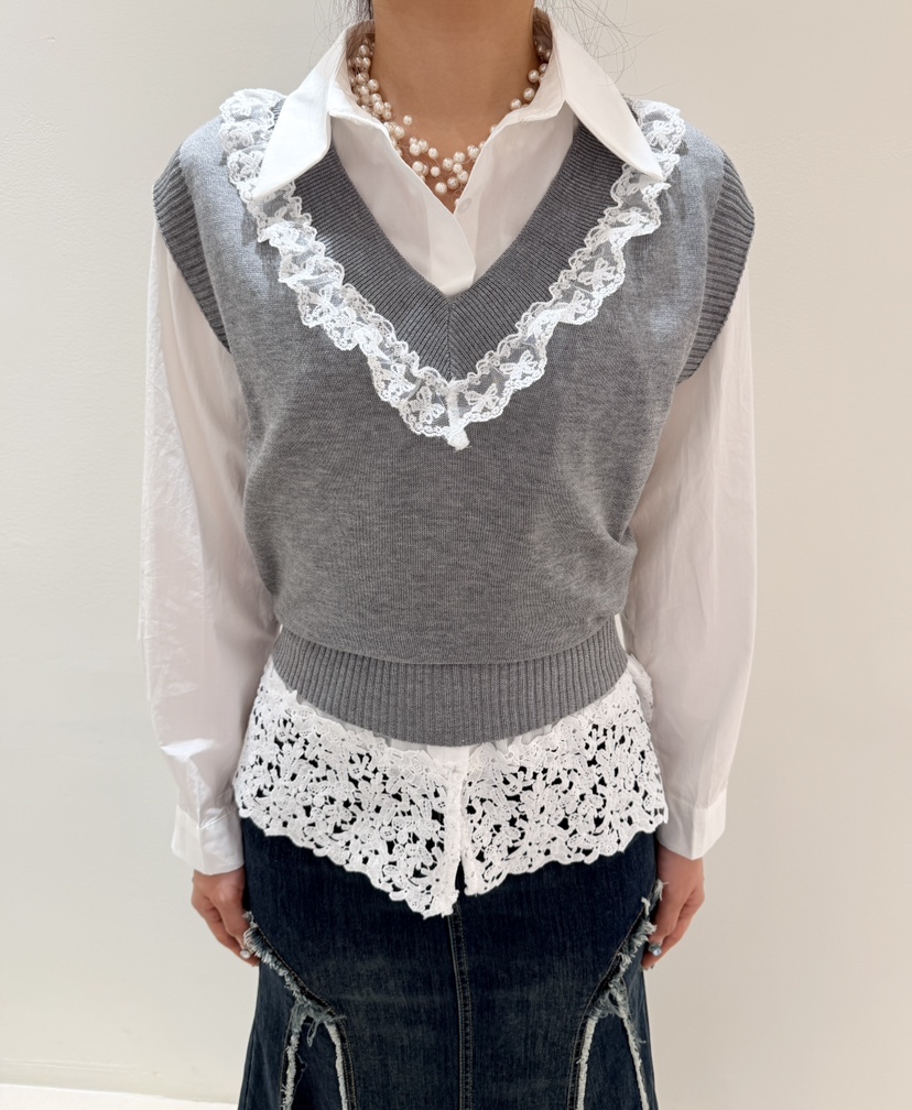 CORAL韓國直郵㊣女裝新款休閑25秋冬推薦時尚人氣襯衫蕾絲衫CORAL襯衫/蕾絲衫