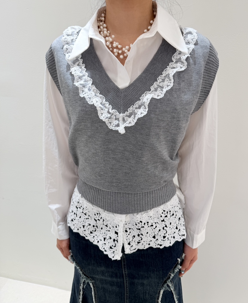 CORAL韓國直郵㊣女裝新款休閑25秋冬推薦時尚人氣襯衫蕾絲衫CORAL襯衫/蕾絲衫