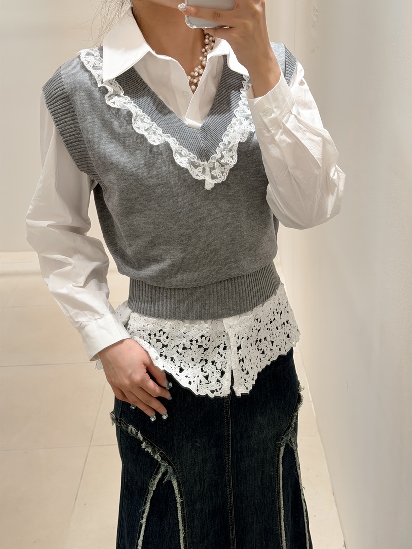 CORAL韓國直郵㊣女裝新款休閑25秋冬推薦時尚人氣襯衫蕾絲衫CORAL襯衫/蕾絲衫