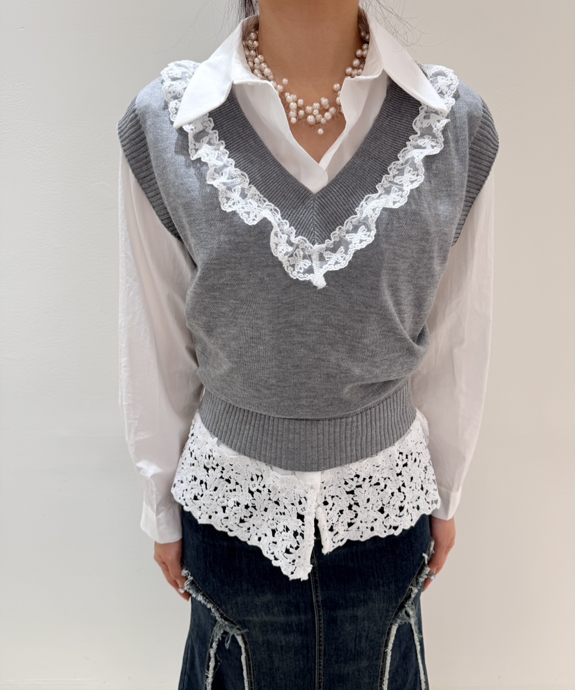 CORAL韓國直郵㊣女裝新款休閑25秋冬推薦時尚人氣襯衫蕾絲衫CORAL襯衫/蕾絲衫