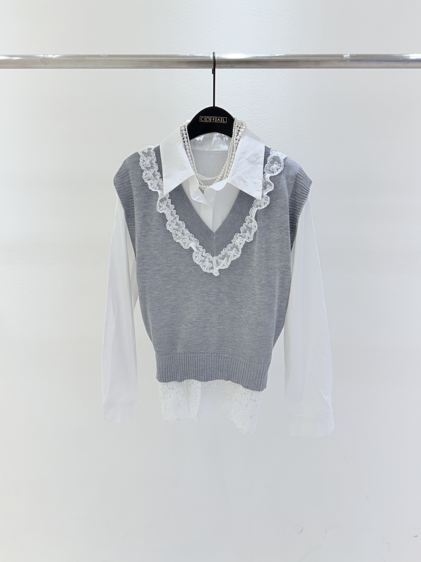 CORAL韓國直郵㊣女裝新款休閑25秋冬推薦時尚人氣襯衫蕾絲衫CORAL襯衫/蕾絲衫