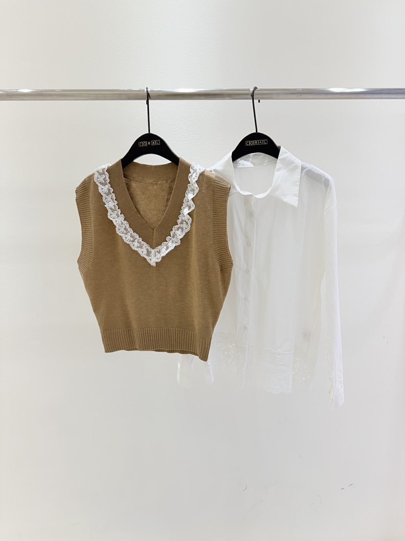 CORAL韓國直郵㊣女裝新款休閑25秋冬推薦時尚人氣襯衫蕾絲衫CORAL襯衫/蕾絲衫