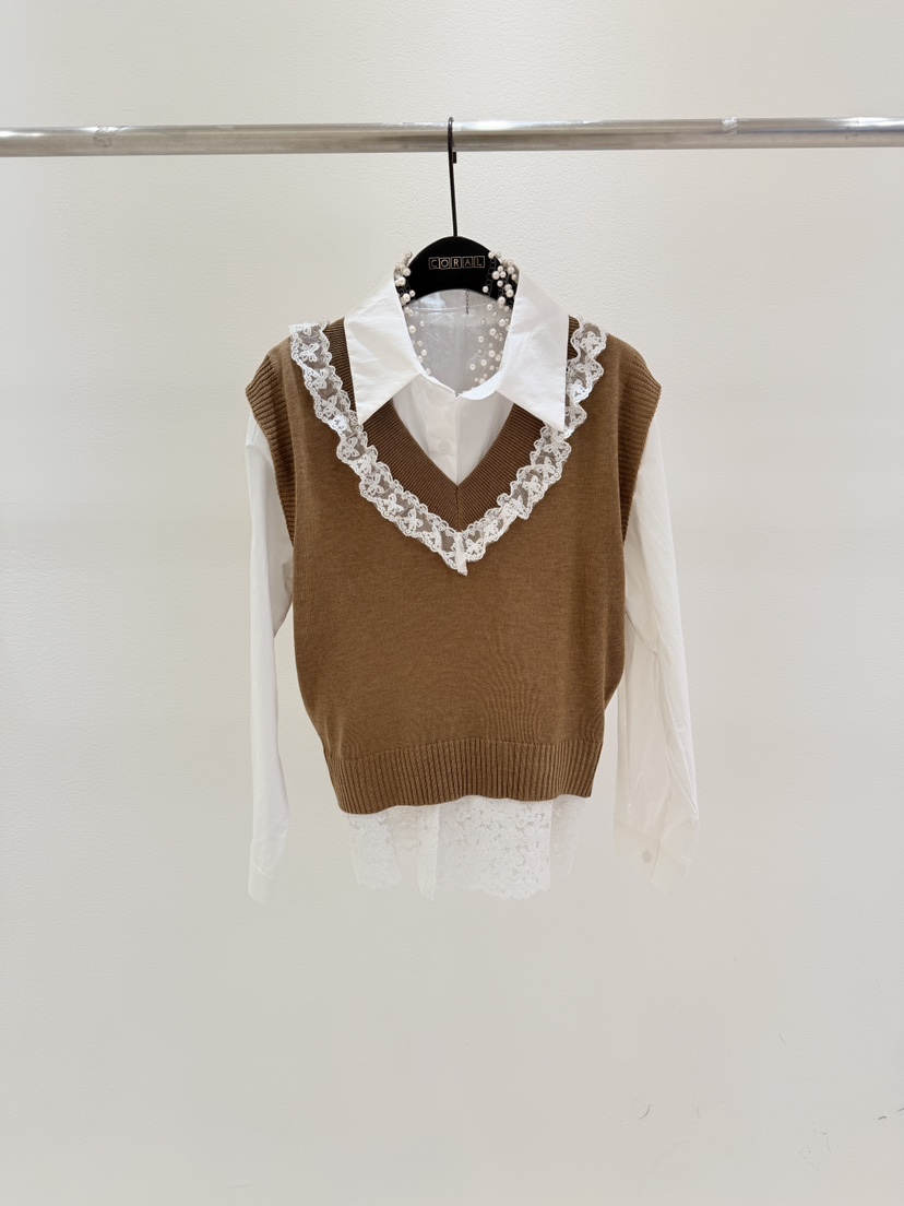 CORAL韓國直郵㊣女裝新款休閑25秋冬推薦時尚人氣襯衫蕾絲衫CORAL襯衫/蕾絲衫