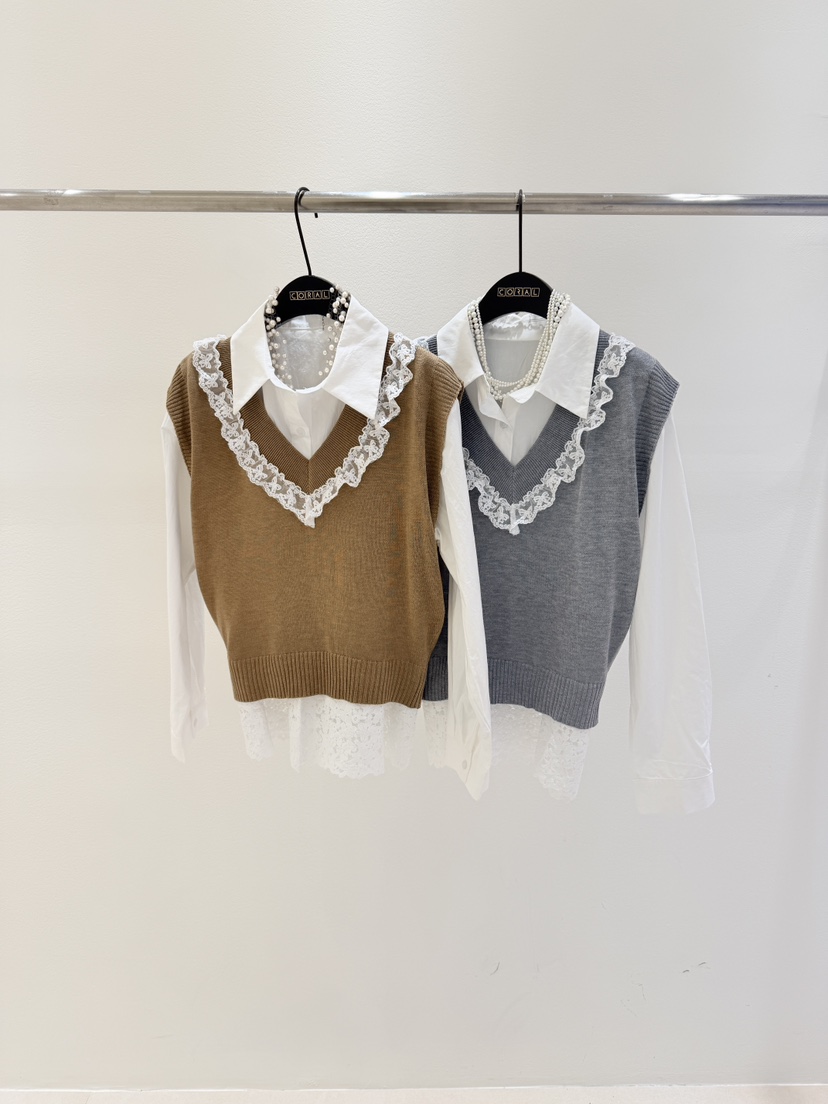 CORAL韓國直郵㊣女裝新款休閑25秋冬推薦時尚人氣襯衫蕾絲衫CORAL襯衫/蕾絲衫