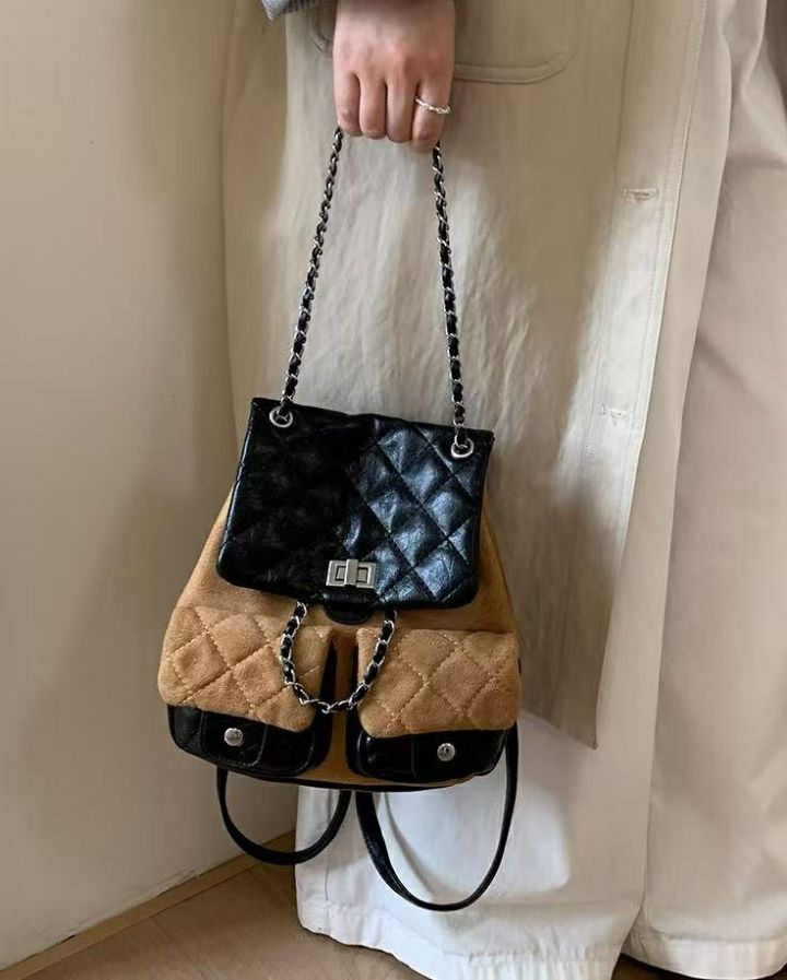 TROUVAILLE東大門㊣實拍女士新款25秋冬休閑雙肩背包絨面革TROUVAILLE雙肩背包