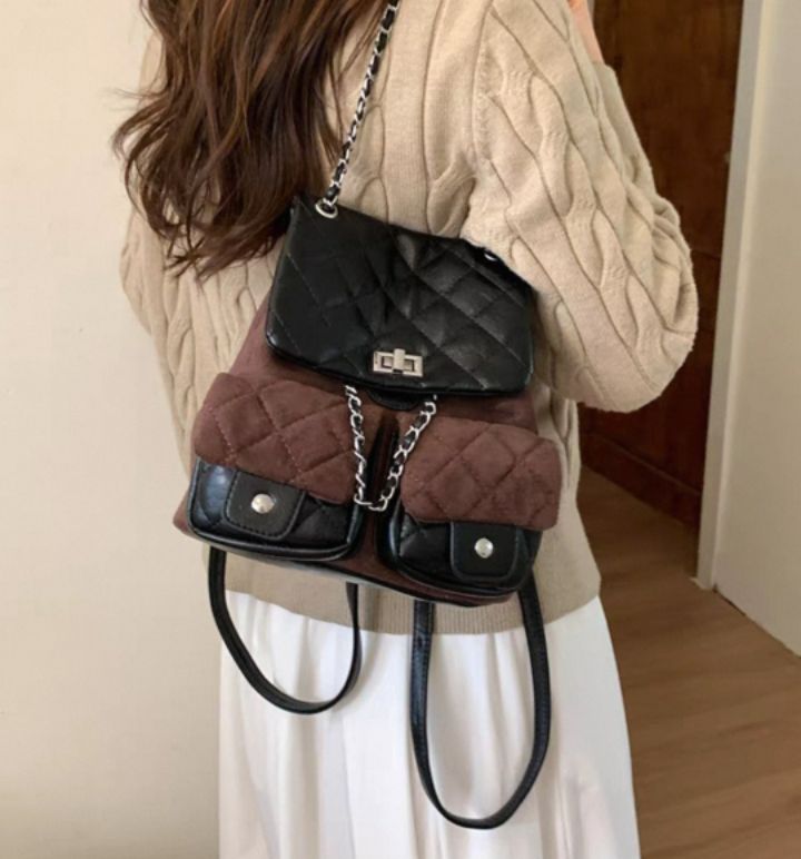 TROUVAILLE東大門㊣實拍女士新款25秋冬休閑雙肩背包絨面革TROUVAILLE雙肩背包