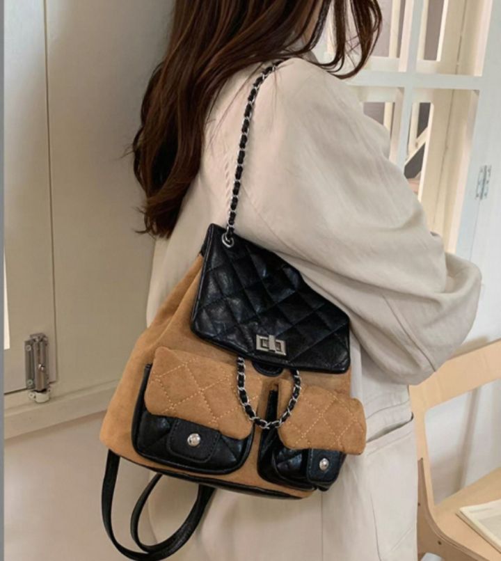 TROUVAILLE東大門㊣實拍女士新款25秋冬休閑雙肩背包絨面革TROUVAILLE雙肩背包