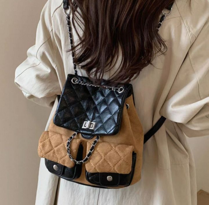 TROUVAILLE東大門㊣實拍女士新款25秋冬休閑雙肩背包絨面革TROUVAILLE雙肩背包