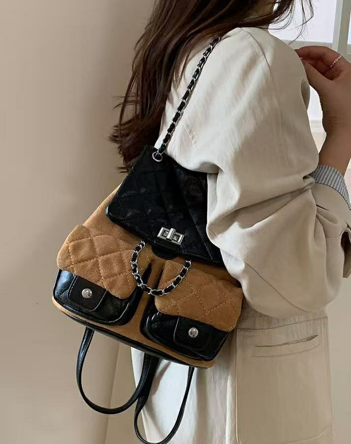 TROUVAILLE東大門㊣實拍女士新款25秋冬休閑雙肩背包絨面革TROUVAILLE雙肩背包