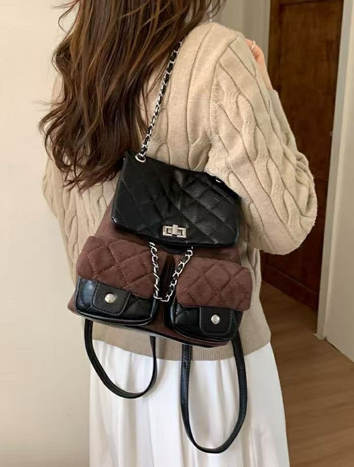 TROUVAILLE東大門㊣實拍女士新款25秋冬休閑雙肩背包絨面革TROUVAILLE雙肩背包圖色2