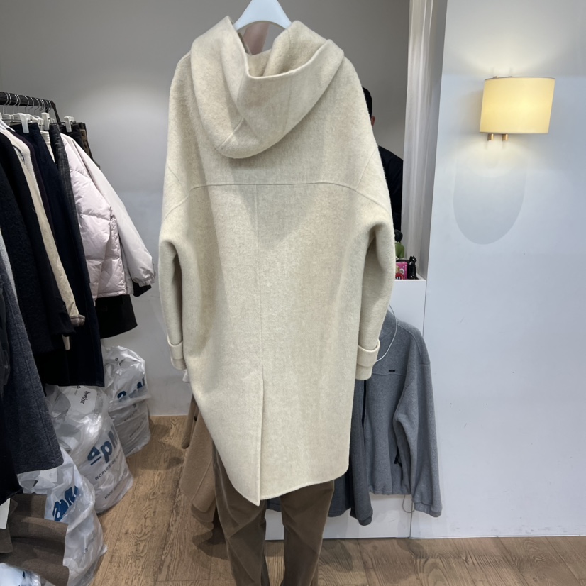 JINSIM韓國代購㊣女裝新款人氣時尚熱賣真品中長款大衣連帽JINSIM中長款大衣