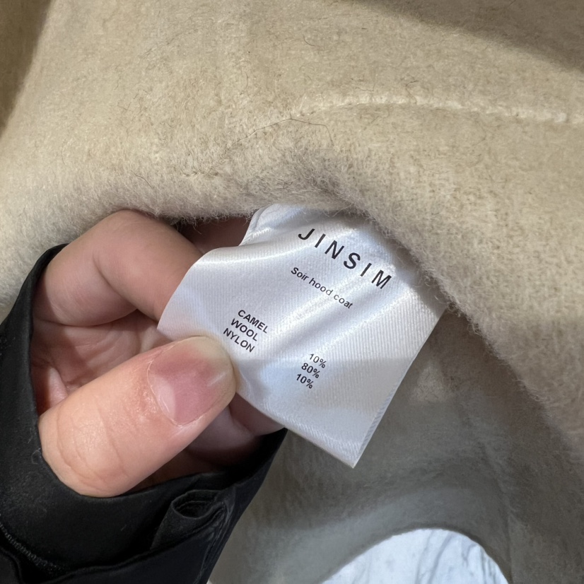 JINSIM韓國代購㊣女裝新款人氣時尚熱賣真品中長款大衣連帽JINSIM中長款大衣
