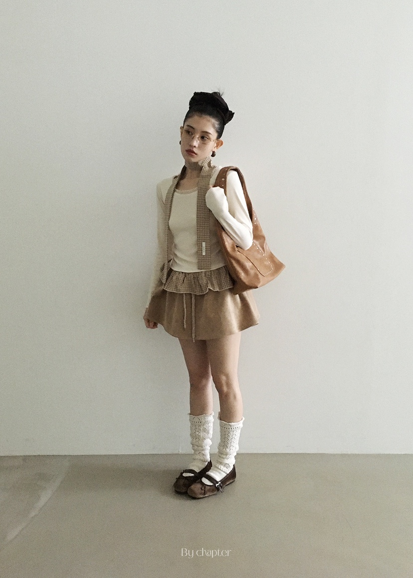 BY CHAPTER韓國代購㊣女士新品推薦職業長袖T恤含脖帶格紋BY Chapter長袖T恤