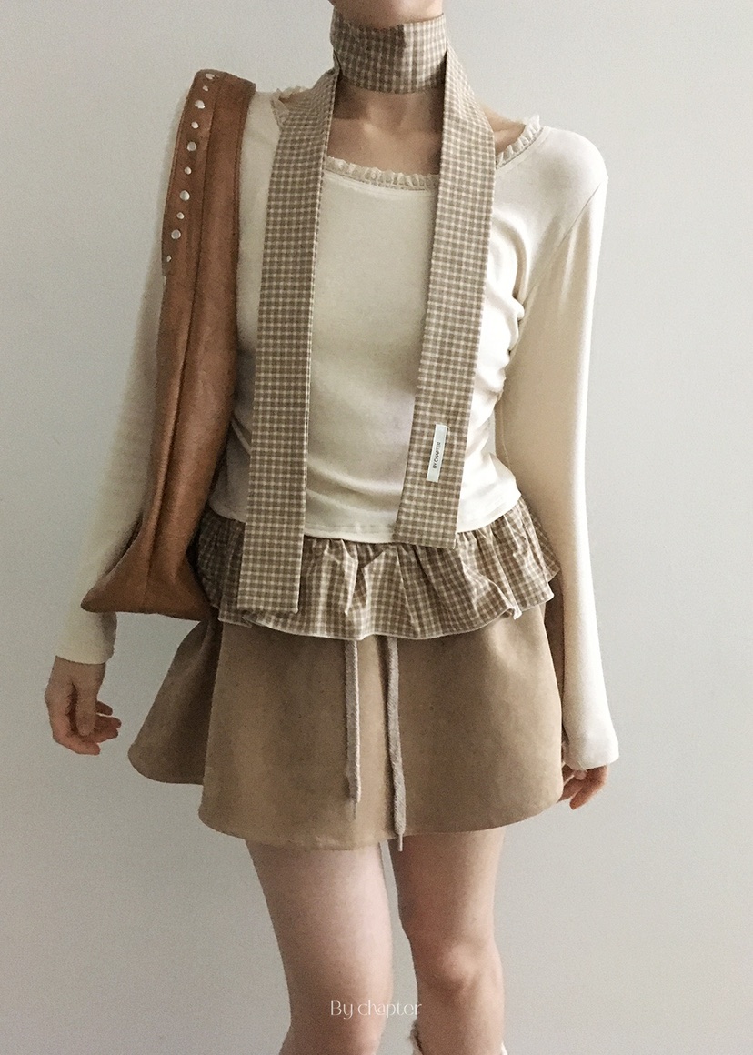 BY CHAPTER韓國代購㊣女士新品推薦職業長袖T恤含脖帶格紋BY Chapter長袖T恤