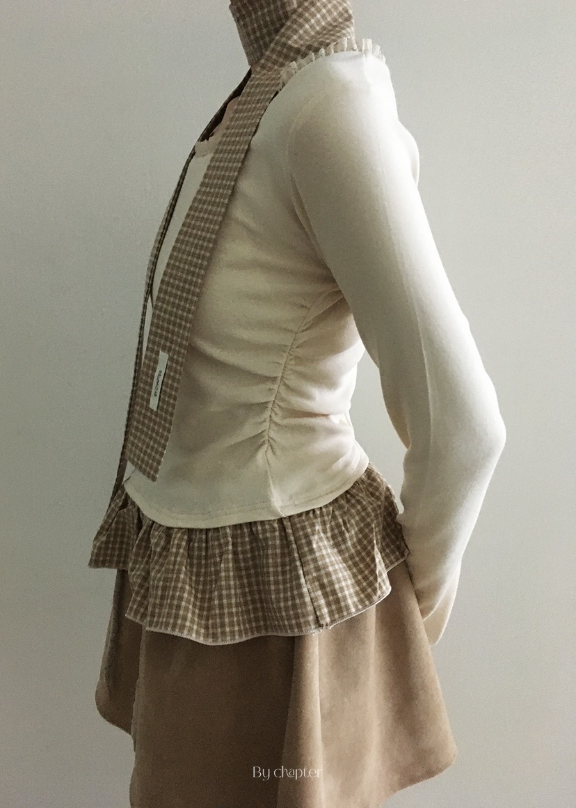 BY CHAPTER韓國代購㊣女士新品推薦職業長袖T恤含脖帶格紋BY Chapter長袖T恤