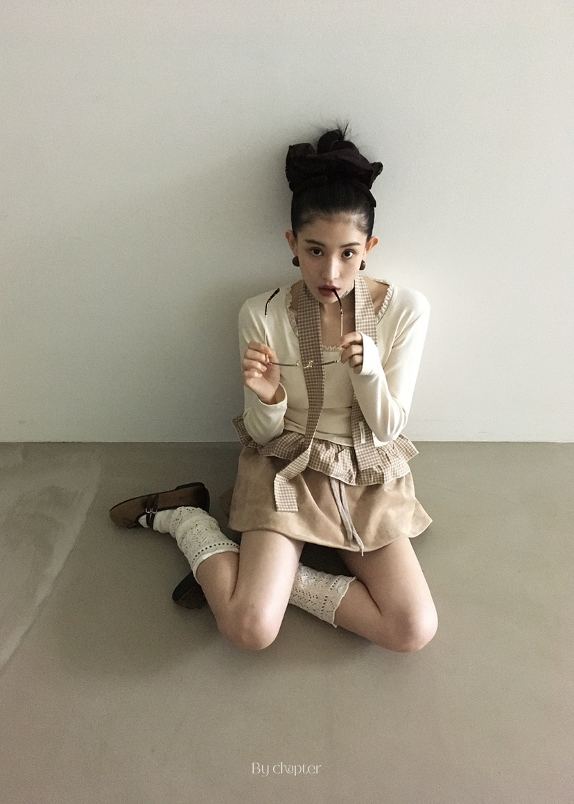 BY CHAPTER韓國代購㊣女士新品推薦職業長袖T恤含脖帶格紋BY Chapter長袖T恤