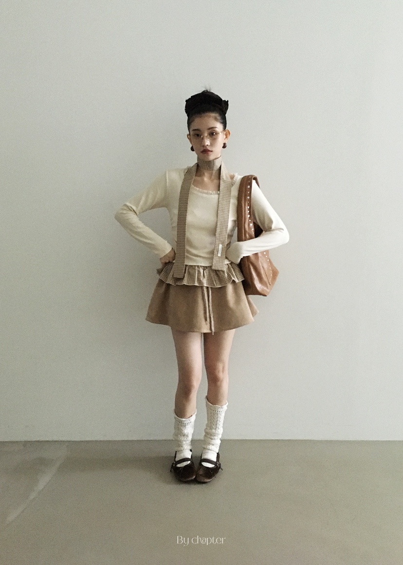 BY CHAPTER韓國代購㊣女士新品推薦職業長袖T恤含脖帶格紋BY Chapter長袖T恤圖色1