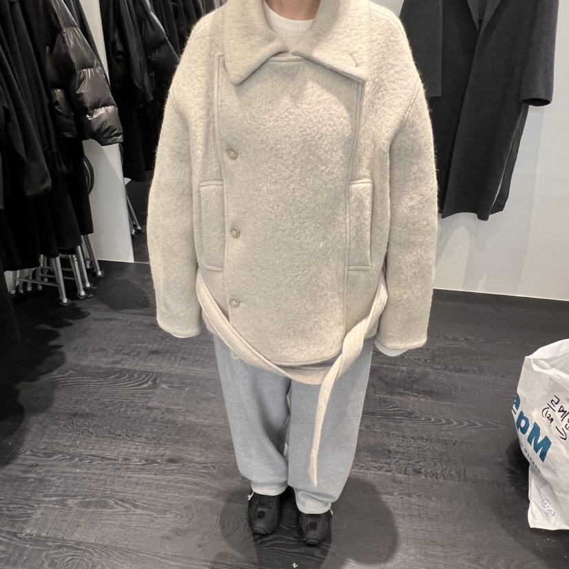 OBJECT韓國直郵㊣女士新款時尚人氣推薦短款大衣羊駝毛含腰帶OBJECT短款大衣圖色2