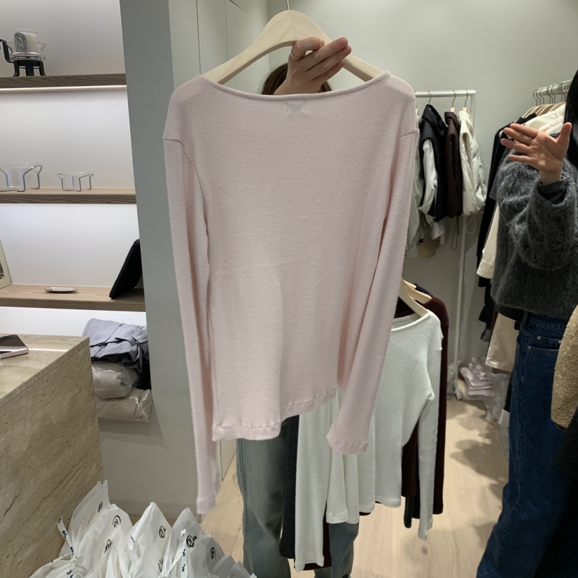LIFFEY東大門㊣實拍女裝新品25秋冬休閑熱賣長袖T恤安哥拉船領LIFFEY長袖T恤