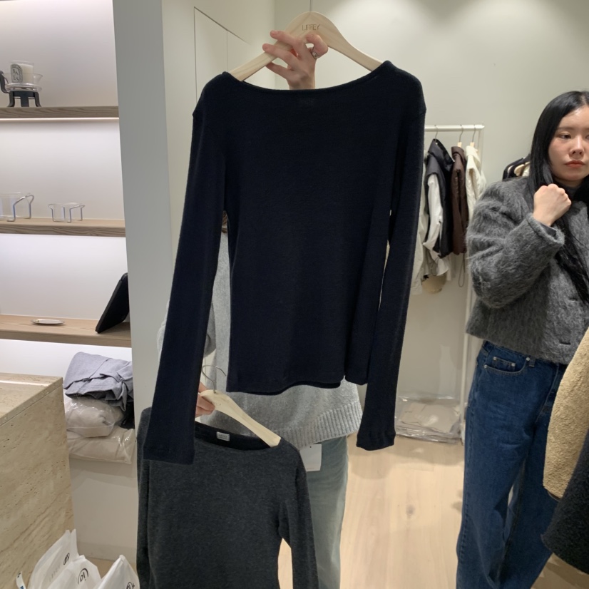 LIFFEY東大門㊣實拍女裝新品25秋冬休閑熱賣長袖T恤安哥拉船領LIFFEY長袖T恤圖色5