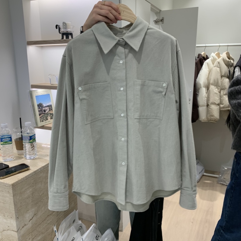 LIFFEY東大門㊣實拍女士新品休閑職業襯衫蕾絲衫燈芯絨口袋LIFFEY襯衫/蕾絲衫
