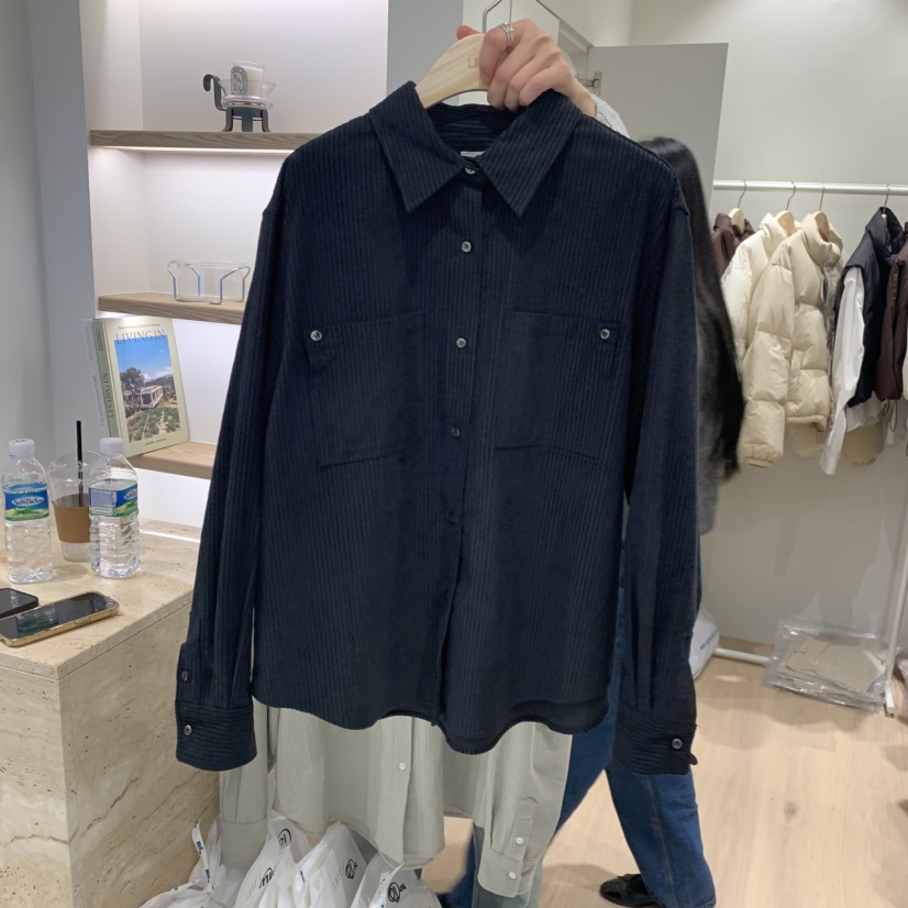 LIFFEY東大門㊣實拍女士新品休閑職業襯衫蕾絲衫燈芯絨口袋LIFFEY襯衫/蕾絲衫圖色3