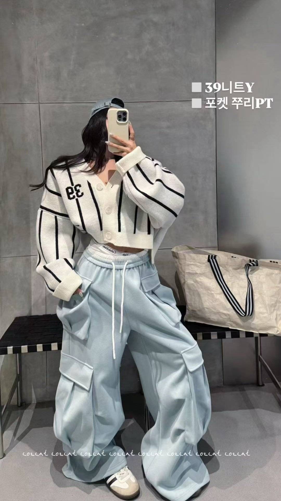 COZCAT-코즈켓-T東大門㊣直郵女裝新款職業真品針織衫條紋COZCAT針織衫