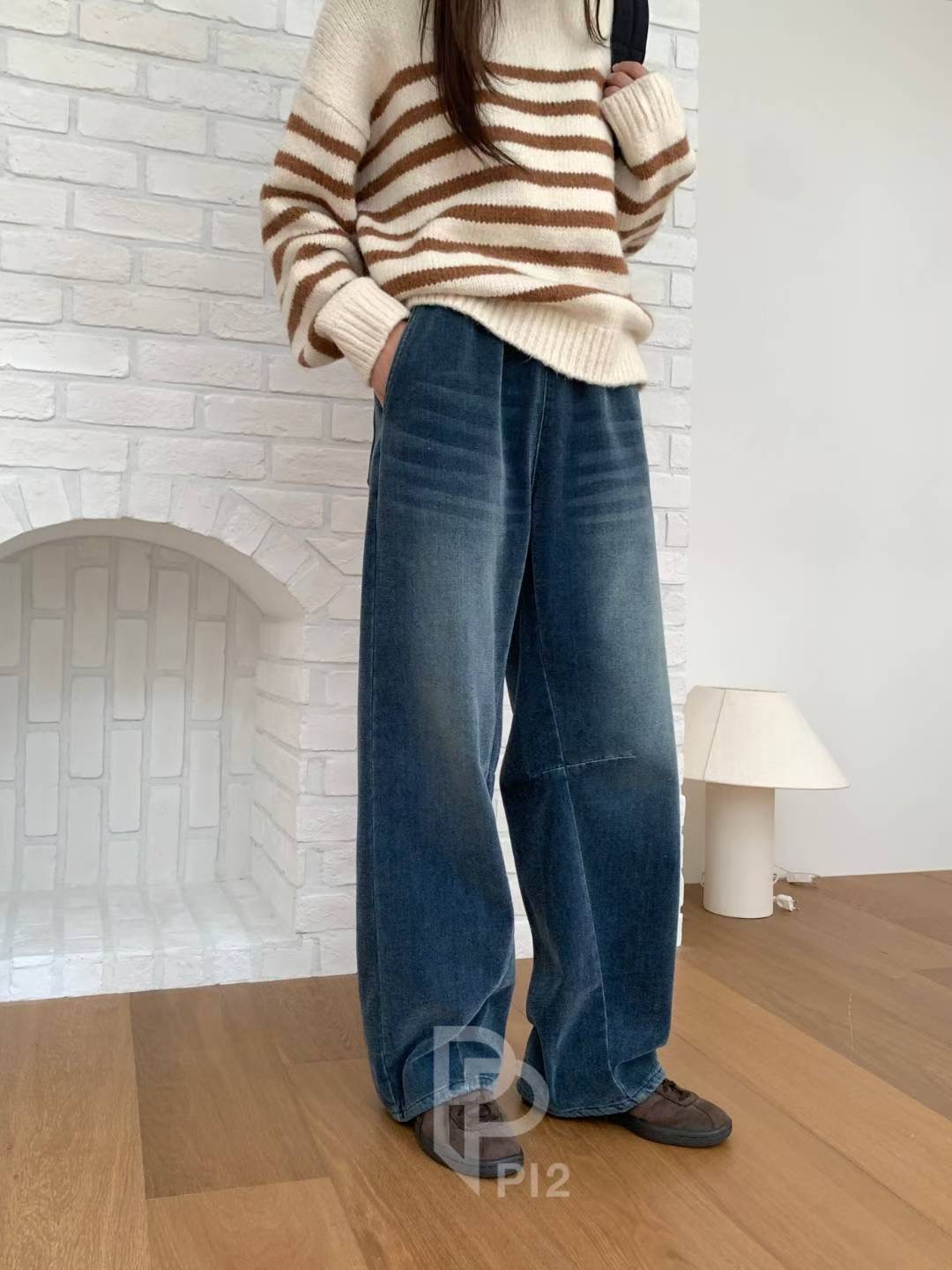 PI2東大門㊣直郵女裝新款推薦真品人氣時尚25秋冬牛仔褲加絨Pi2牛仔褲