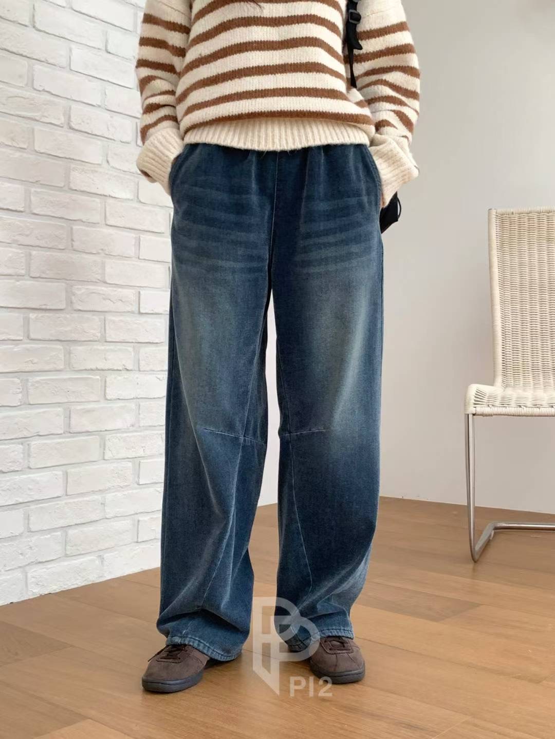 PI2東大門㊣直郵女裝新款推薦真品人氣時尚25秋冬牛仔褲加絨Pi2牛仔褲圖色1