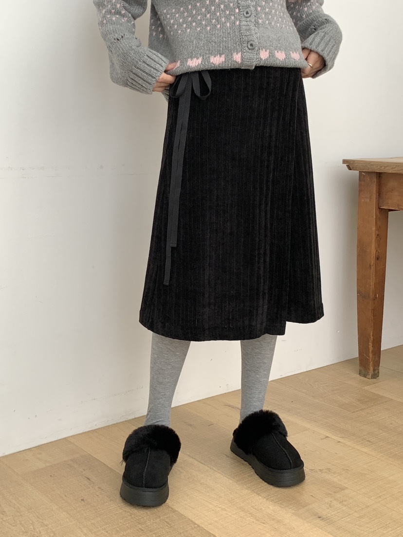 RE:OPENING韓國直郵㊣女裝新品25秋冬時尚半身裙中短裙天鵝絨RE:OPENING半身裙/中短裙