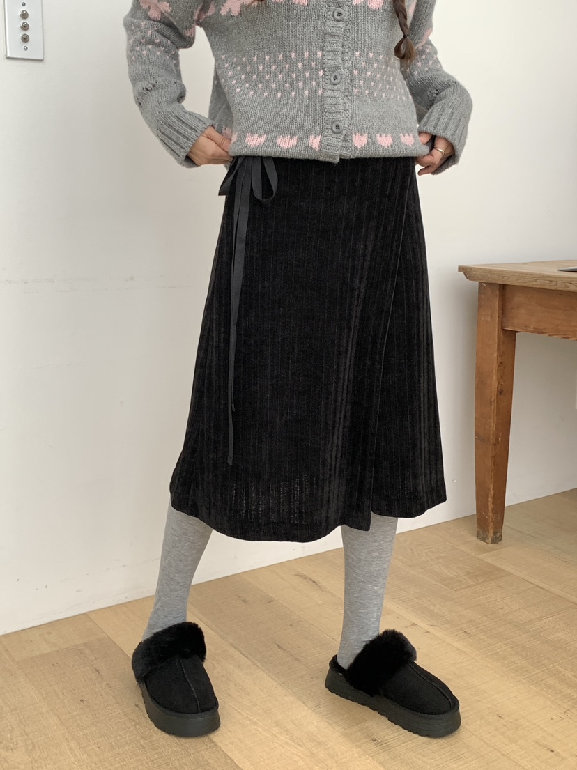 RE:OPENING韓國直郵㊣女裝新品25秋冬時尚半身裙中短裙天鵝絨RE:OPENING半身裙/中短裙
