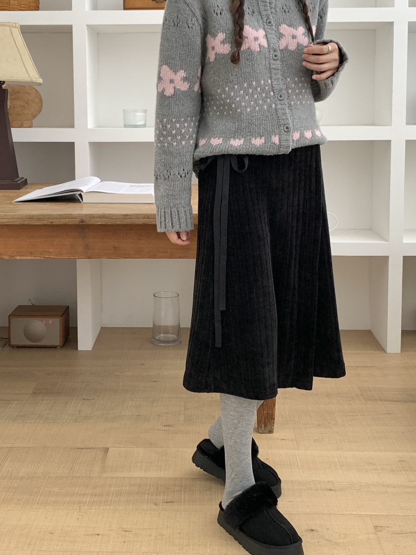 RE:OPENING韓國直郵㊣女裝新品25秋冬時尚半身裙中短裙天鵝絨RE:OPENING半身裙/中短裙
