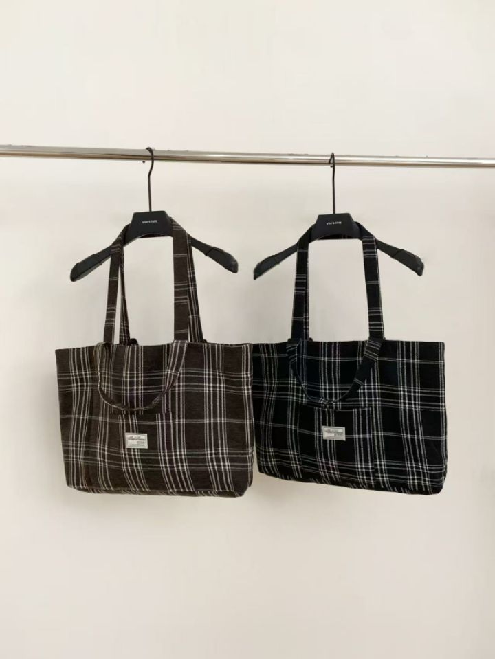 STAY HERE東大門㊣直郵女士新品25秋冬推薦單肩斜跨包格紋STAY HERE單肩/斜跨包