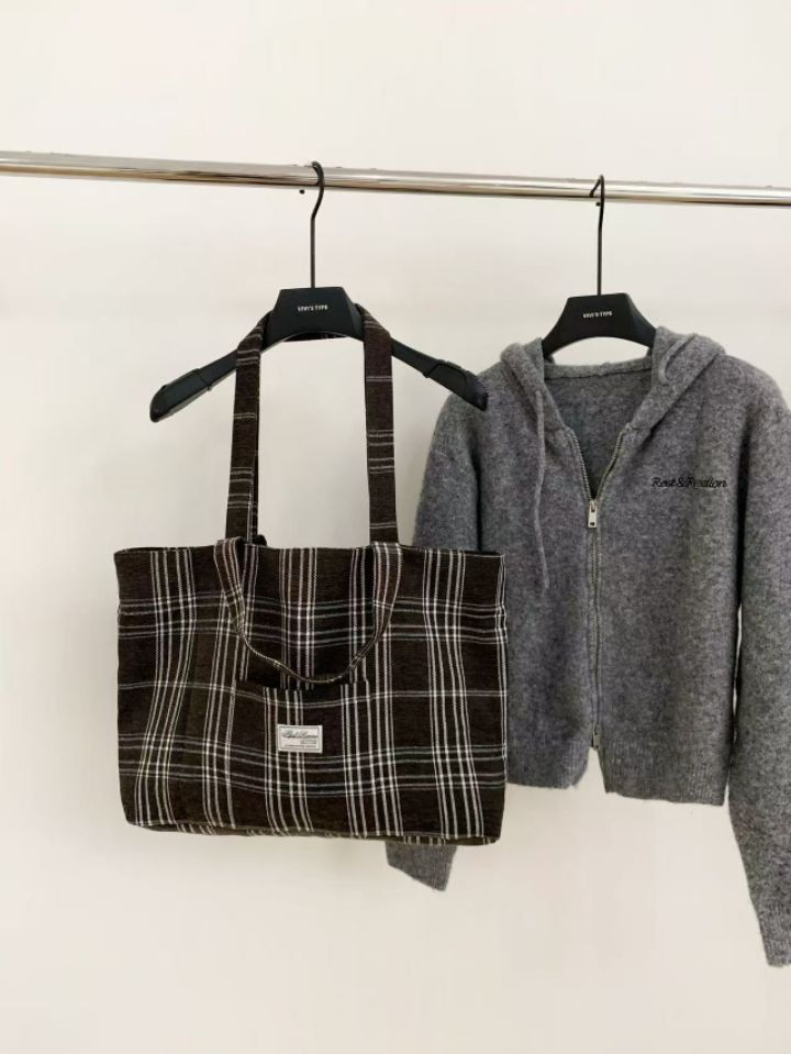 STAY HERE東大門㊣直郵女士新品25秋冬推薦單肩斜跨包格紋STAY HERE單肩/斜跨包
