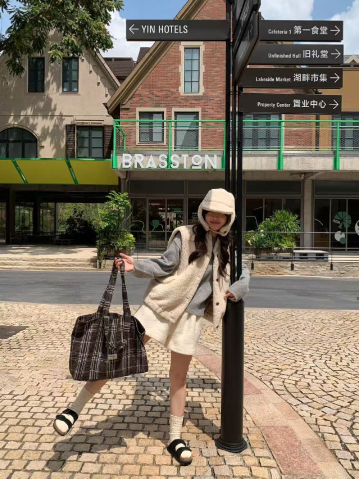 STAY HERE東大門㊣直郵女士新品25秋冬推薦單肩斜跨包格紋STAY HERE單肩/斜跨包
