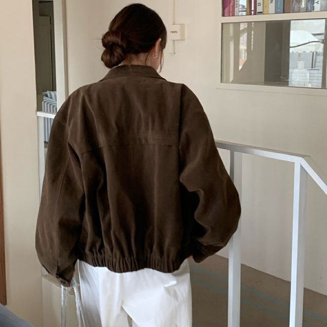 STAY HERE東大門㊣直郵女士新款25秋冬休閑人氣夾克絨面革STAY HERE夾克