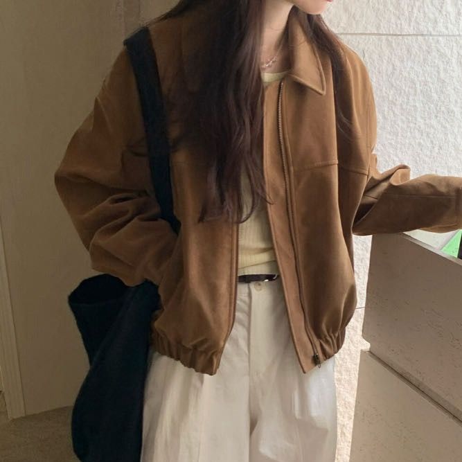 STAY HERE東大門㊣直郵女士新款25秋冬休閑人氣夾克絨面革STAY HERE夾克圖色2